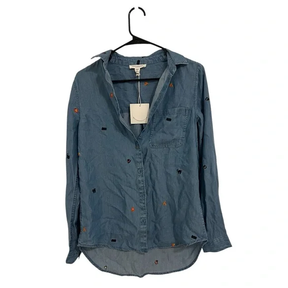 Beachlunchlounge Blue Denim Shirt with Halloween Embroidery - Picture 1 of 4